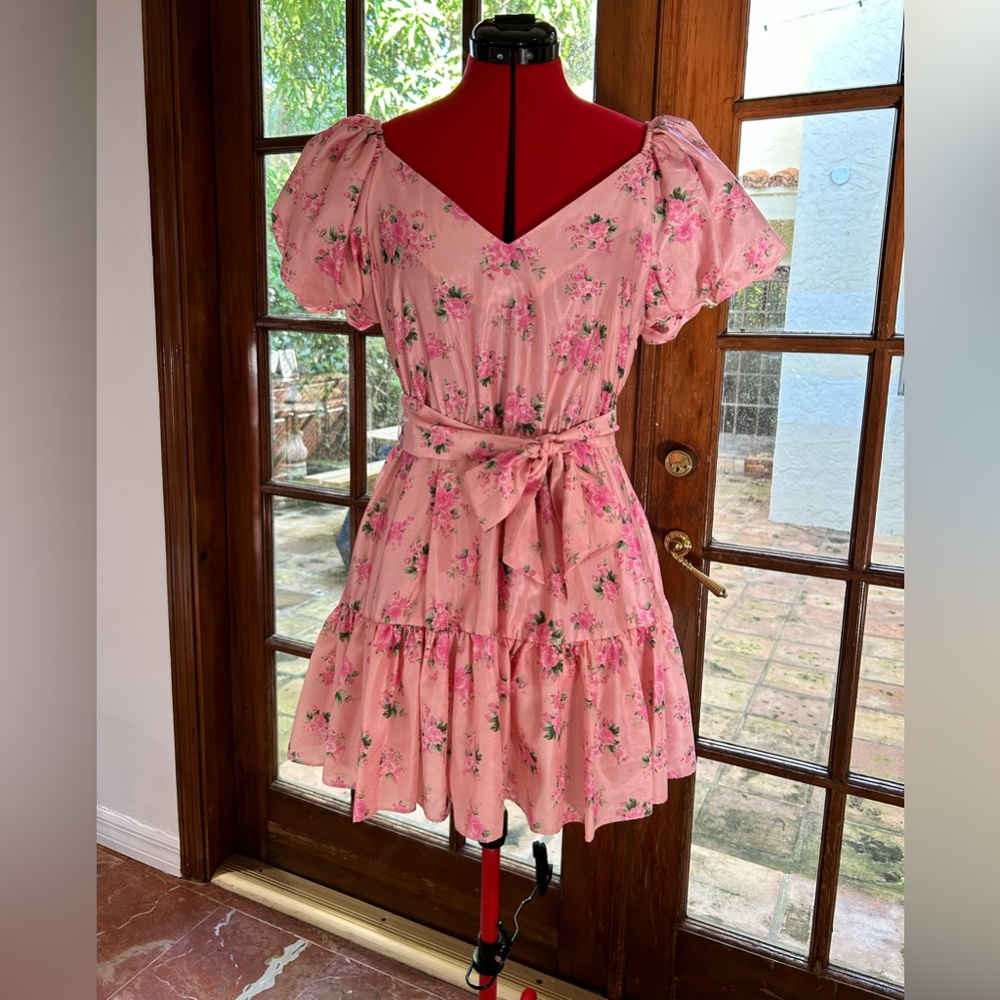 LoveShackFancy Pink Floral Mini Dress